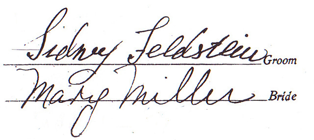 Sidney Feldstein Signature, Marriage Certificate